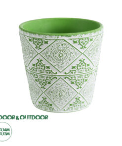 GloboStar® Artificial Garden ASWAN 20515 Διακοσμητικό Κεραμικό Κασπώ Γλάστρα - Flower Pot Λευκό με Πράσινο Φ14 x Υ13cm