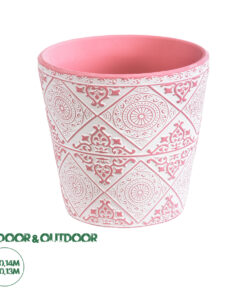 GloboStar® Artificial Garden CAIRO 20516 Διακοσμητικό Κεραμικό Κασπώ Γλάστρα - Flower Pot Λευκό με Ροζ Φ14 x Υ13cm