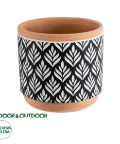 GloboStar® Artificial Garden AGRA 20522 Διακοσμητικό Κεραμικό Κασπώ Γλάστρα - Flower Pot Μαύρο με Λευκό και Μπεζ Φ14.5 x Υ13cm