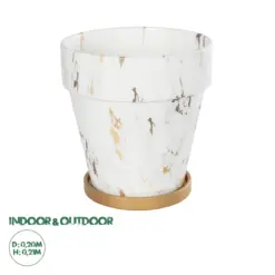 GloboStar® Artificial Garden DENPASAR 20526 Διακοσμητική Κεραμική Γλάστρα Λευκή με Χρυσό Μ20 x Π20 x Υ21 cm