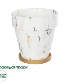 GloboStar® Artificial Garden DENPASAR 20526 Διακοσμητική Κεραμική Γλάστρα Λευκή με Χρυσό Μ20 x Π20 x Υ21 cm