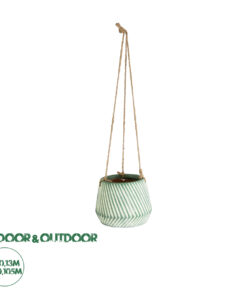GloboStar® Artificial Garden BUBASTIS 20527 Κρεμαστό Διακοσμητικό Κεραμικό Κασπώ Γλάστρα - Flower Pot Λευκό με Πράσινο Φ13 x Υ10.5cm