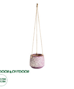 GloboStar® Artificial Garden NIGERIA 20529 Κρεμαστό Διακοσμητικό Κεραμικό Κασπώ Γλάστρα - Flower Pot Μωβ με Λευκό Φ12 x Υ11cm