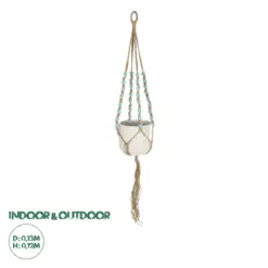 GloboStar® Artificial Garden PUEBLO 20532 Διακοσμητική Κεραμική Γλάστρα Λευκή με Μακραμέ Μ13 x Π13 x Υ12 cm