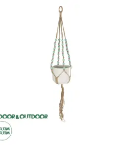 GloboStar® Artificial Garden PUEBLO 20532 Διακοσμητική Κεραμική Γλάστρα Λευκή με Μακραμέ Μ13 x Π13 x Υ12 cm