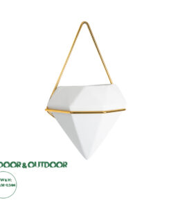 GloboStar® Artificial Garden LOUVRE 20533 Διακοσμητικό Κεραμικό Κασπώ Γλάστρα - Flower Pot Λευκό με Χρυσό Μ15 x Π8 x Υ24cm