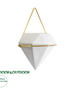 GloboStar® Artificial Garden LOUVRE 20534 Διακοσμητικό Κεραμικό Κασπώ Γλάστρα - Flower Pot Λευκό με Χρυσό Μ20 x Π10.5 x Υ30cm