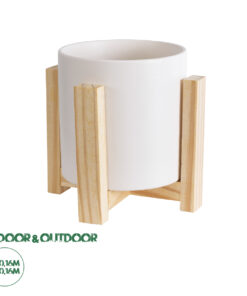 GloboStar® Artificial Garden PUERTO RICO 20542 Διακοσμητικό Κεραμικό Κασπώ Γλάστρα - Flower Pot Λευκό με Μπεζ Ξύλο Φ16 x Υ16cm