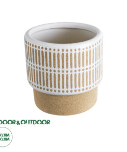 GloboStar® Artificial Garden AMARETTO 20543 Διακοσμητικό Κεραμικό Κασπώ Γλάστρα - Flower Pot Μπεζ με Λευκό Φ11 x Υ11cm
