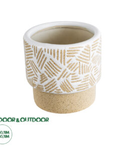 GloboStar® Artificial Garden RAFFAELO 20544 Διακοσμητικό Κεραμικό Κασπώ Γλάστρα - Flower Pot Μπεζ με Λευκό Φ11 x Υ11cm