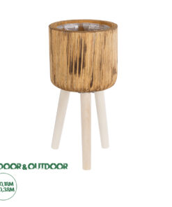 GloboStar® Artificial Garden JAMAICA 20553 Διακοσμητικό Ξύλινο Κασπώ Γλάστρα - Flower Pot Καφέ Φ18 x Υ38cm