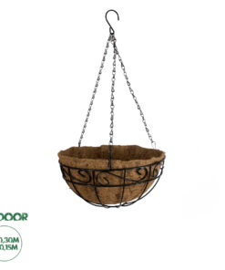 GloboStar® Artificial Garden KARYSTOS 20563 Κρεμαστό Διακοσμητικό Κασπώ Γλάστρα - Flower Pot από Φλοιό Καρύδας Καφέ με Μαύρη Μεταλλική Βάση Φ30 x Υ15cm