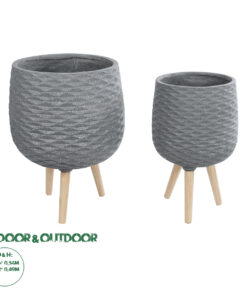 GloboStar® Artificial Garden LOUISIANA 20567 ΣΕΤ 2 Διακοσμητικά Πολυεστερικά Τσιμεντένιά Κασπώ Γλάστρες - Flower Pots Γκρι A:Φ36 x Υ54cm B:Φ32 x Υ49cm