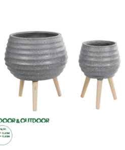 GloboStar® Artificial Garden MARYLAND 20568 ΣΕΤ 2 Διακοσμητικά Πολυεστερικά Τσιμεντένιά Κασπώ Γλάστρες - Flower Pots Γκρι A:Φ39 x Υ45cm B:Φ29 x Υ40cm