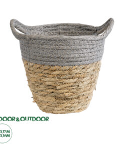 GloboStar® Artificial Garden SYROS 20570 Διακοσμητικό Πλεκτό Κασπώ Γλάστρα - Flower Pot Μπεζ με Γκρι Φ17 x Υ16cm
