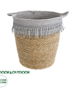 GloboStar® Artificial Garden SYROS 20571 Διακοσμητικό Πλεκτό Κασπώ Γλάστρα - Flower Pot Μπεζ με Γκρι Φ26 x Υ28cm
