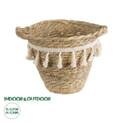 GloboStar® Artificial Garden SANTORINI 20572 Διακοσμητικό Πλεκτό Κασπώ Γλάστρα - Flower Pot Μπεζ με Λευκό Φ17 x Υ16cm