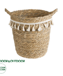GloboStar® Artificial Garden SANTORINI 20573 Διακοσμητικό Πλεκτό Κασπώ Γλάστρα - Flower Pot Μπεζ με Λευκό Φ26 x Υ28cm