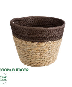 GloboStar® Artificial Garden LEFKADA 20574 Διακοσμητικό Πλεκτό Κασπώ Γλάστρα - Flower Pot Μπεζ με Καφέ Φ18 x Υ15cm