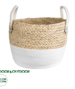 GloboStar® Artificial Garden NEVADA 20577 Διακοσμητικό Πλεκτό Κασπώ Γλάστρα - Flower Pot Μπεζ με Λευκό Φ33 x Υ28cm