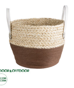 GloboStar® Artificial Garden CAROLINA 20580 Διακοσμητικό Πλεκτό Κασπώ Γλάστρα - Flower Pot Μπεζ με Καφέ και Λευκό Φ33 x Υ28cm