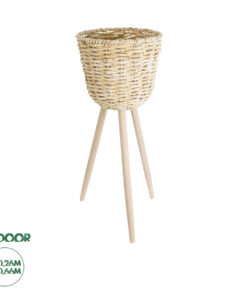 GloboStar® Artificial Garden LIMNOS 20582 Διακοσμητικό Πλεκτό Κασπώ Γλάστρα - Flower Pot Μπεζ με Μπεζ Ξύλο Φ26 x Υ66cm