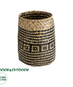 GloboStar® Artificial Garden INDIANA 20584 Διακοσμητικό Πλεκτό Καλάθι - Κασπώ Γλάστρα - Flower Pot Καφέ με Μαύρο Φ18 x Υ22cm