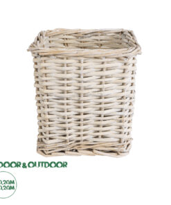 GloboStar® Artificial Garden KYOTO 20589 Διακοσμητικό Πλεκτό Καλάθι - Κασπώ Γλάστρα - Flower Pot Λευκό με Μπεζ Φ20 x Υ20cm