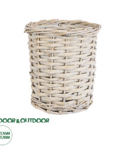 GloboStar® Artificial Garden DOMINGO 20591 Διακοσμητικό Πλεκτό Καλάθι - Κασπώ Γλάστρα - Flower Pot Λευκό με Μπεζ Φ16 x Υ18cm