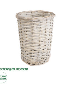 GloboStar® Artificial Garden DOMINGO 20592 Διακοσμητικό Πλεκτό Καλάθι - Κασπώ Γλάστρα - Flower Pot Λευκό με Μπεζ Φ19 x Υ24cm
