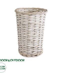 GloboStar® Artificial Garden DOMINGO 20593 Διακοσμητικό Πλεκτό Καλάθι - Κασπώ Γλάστρα - Flower Pot Λευκό με Μπεζ Φ21 x Υ30cm