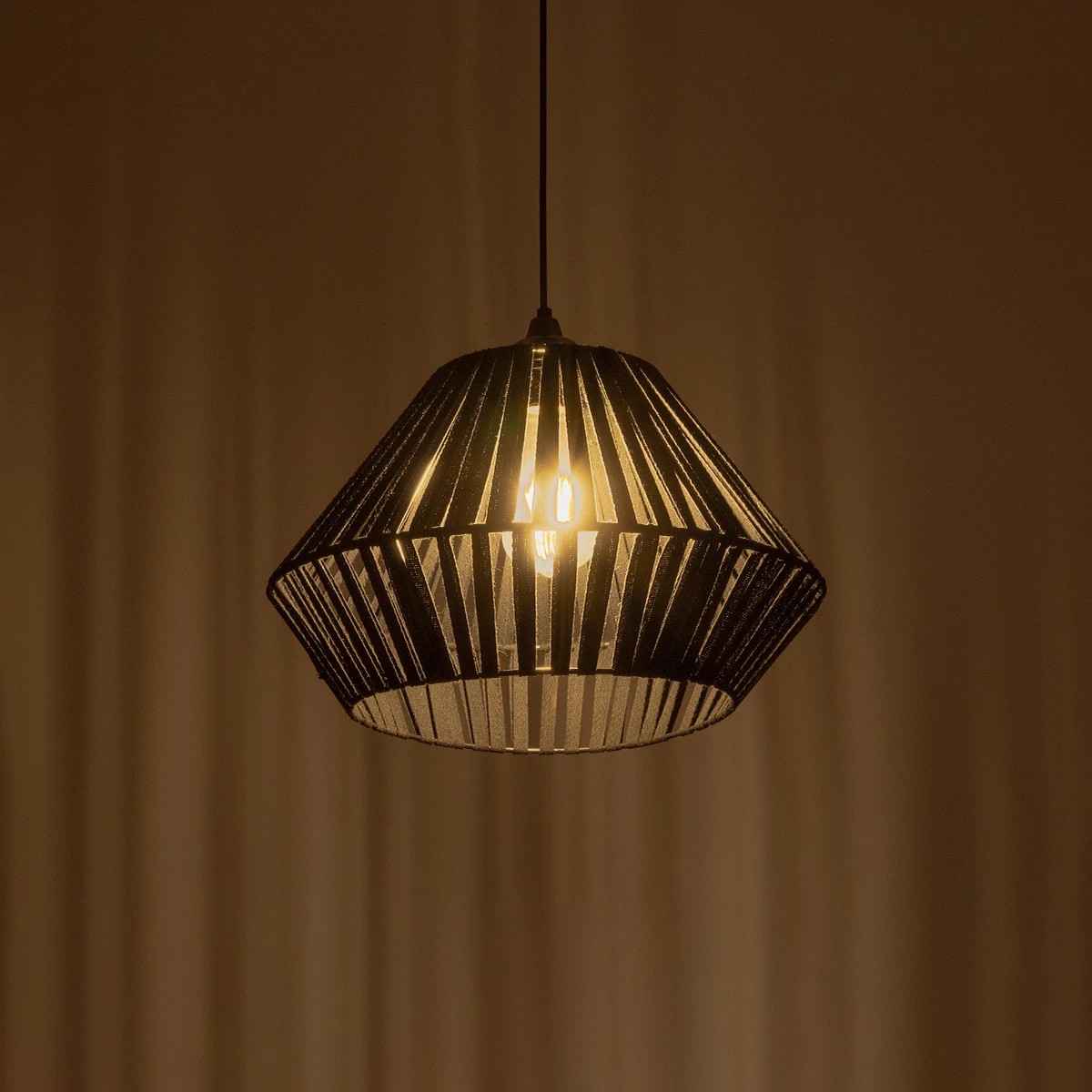 GLOBOSTAR® NUI 205-0061 Boho Κρεμαστό Φωτιστικό Οροφής με Ντουί 1 x E27 AC 220-240V IP20 - Μαύρο - M36 x Π36 x Υ27cm - Image 3