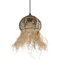 GLOBOSTAR® RIKTA 205-0077 Boho Κρεμαστό Φωτιστικό Οροφής με Ντουί 1 x E27 AC 220-240V IP20 - Μπεζ - M20 x Π20 x Υ30cm