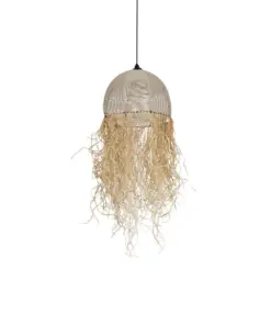 GLOBOSTAR® PLUVIA 205-0082 Boho Κρεμαστό Φωτιστικό Οροφής με Ντουί 1 x E27 AC 220-240V IP20 - Μπεζ - M30 x Π30 x Υ70cm