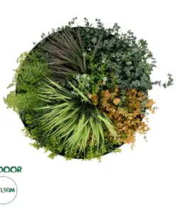 GloboStar® Artificial Garden VARIOUS PLANTS ROUND WALL DISC 20688 Τεχνητό Διακοσμητικό Στρογγυλό Πάνελ Φυλλωσιάς - Κάθετος Κήπος Μιξ Μ50 x Π50 x Υ23cm