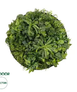 GloboStar® Artificial Garden VARIOUS PLANTS ROUND WALL DISC 20689 Τεχνητό Διακοσμητικό Στρογγυλό Πάνελ Φυλλωσιάς - Κάθετος Κήπος Μιξ Μ70 x Π70 x Υ15cm