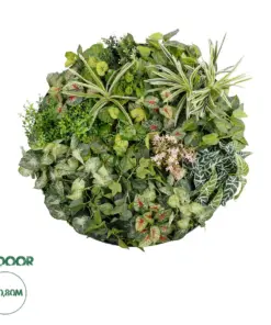 GloboStar® Artificial Garden VARIOUS PLANTS ROUND WALL DISC 20690 Τεχνητό Διακοσμητικό Στρογγυλό Πάνελ Φυλλωσιάς - Κάθετος Κήπος Μιξ Μ80 x Π80 x Υ20cm