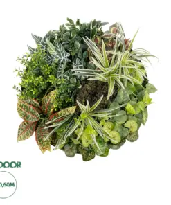 GloboStar® Artificial Garden VARIOUS PLANTS ROUND WALL DISC 20691 Τεχνητό Διακοσμητικό Στρογγυλό Πάνελ Φυλλωσιάς - Κάθετος Κήπος Μιξ Μ60 x Π60 x Υ20cm