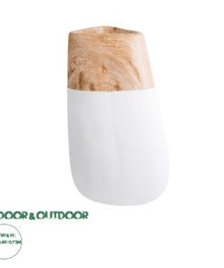 GloboStar® Artificial Garden PANDORA 20706 Επιδαπέδιο Πολυεστερικό Τσιμεντένιο Κασπώ Γλάστρα - Flower Pot Λευκό με Καφέ Μ45 x Π40 x Υ72cm