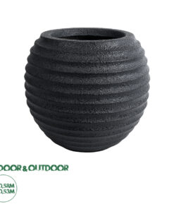 GloboStar® Artificial Garden ILAEIRA 20713 Επιδαπέδιο Πολυεστερικό Τσιμεντένιο Κασπώ Γλάστρα - Flower Pot Μαύρο Φ58 x Υ53cm