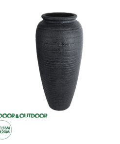 GloboStar® Artificial Garden OLYMPIA 20717 Επιδαπέδιο Πολυεστερικό Τσιμεντένιο Κασπώ Γλάστρα - Flower Pot Μαύρο Φ55 x Υ120cm
