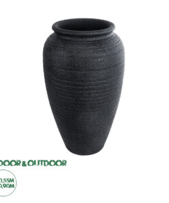 GloboStar® Artificial Garden OLYMPIA 20718 Επιδαπέδιο Πολυεστερικό Τσιμεντένιο Κασπώ Γλάστρα - Flower Pot Μαύρο Φ55 x Υ90cm