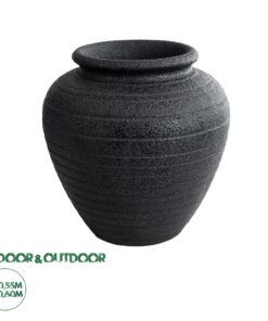 GloboStar® Artificial Garden OLYMPIA 20719 Επιδαπέδιο Πολυεστερικό Τσιμεντένιο Κασπώ Γλάστρα - Flower Pot Μαύρο Φ55 x Υ60cm