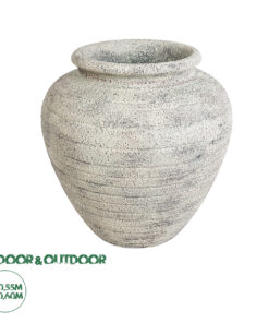 GloboStar® Artificial Garden IRISH 20722 Επιδαπέδιο Πολυεστερικό Τσιμεντένιο Κασπώ Γλάστρα - Flower Pot Λευκό με Μπεζ Φ55 x Υ60cm