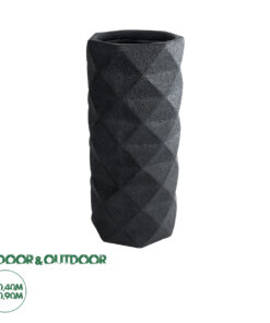 GloboStar® Artificial Garden GENOVA 20724 Επιδαπέδιο Πολυεστερικό Τσιμεντένιο Κασπώ Γλάστρα - Flower Pot Μαύρο Φ40 x Υ90cm