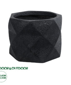 GloboStar® Artificial Garden GENOVA 20726 Επιδαπέδιο Πολυεστερικό Τσιμεντένιο Κασπώ Γλάστρα - Flower Pot Μαύρο Φ40 x Υ30cm