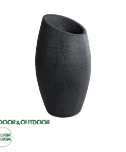 GloboStar® Artificial Garden MESTRE 20731 Επιδαπέδιο Πολυεστερικό Τσιμεντένιο Κασπώ Γλάστρα - Flower Pot Μαύρο Φ50 x Υ90cm