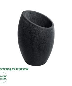 GloboStar® Artificial Garden MESTRE 20732 Επιδαπέδιο Πολυεστερικό Τσιμεντένιο Κασπώ Γλάστρα - Flower Pot Μαύρο Φ40 x Υ60cm