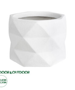 GloboStar® Artificial Garden VARENNA 20742 Επιδαπέδιο Πολυεστερικό Τσιμεντένιο Κασπώ Γλάστρα - Flower Pot Λευκό Φ40 x Υ30cm