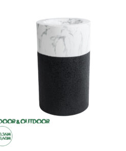 GloboStar® Artificial Garden ALMUDENA 20769 Επιδαπέδιο Πολυεστερικό Τσιμεντένιο Κασπώ Γλάστρα - Flower Pot Μαύρο με Λευκό Φ36 x Υ60cm